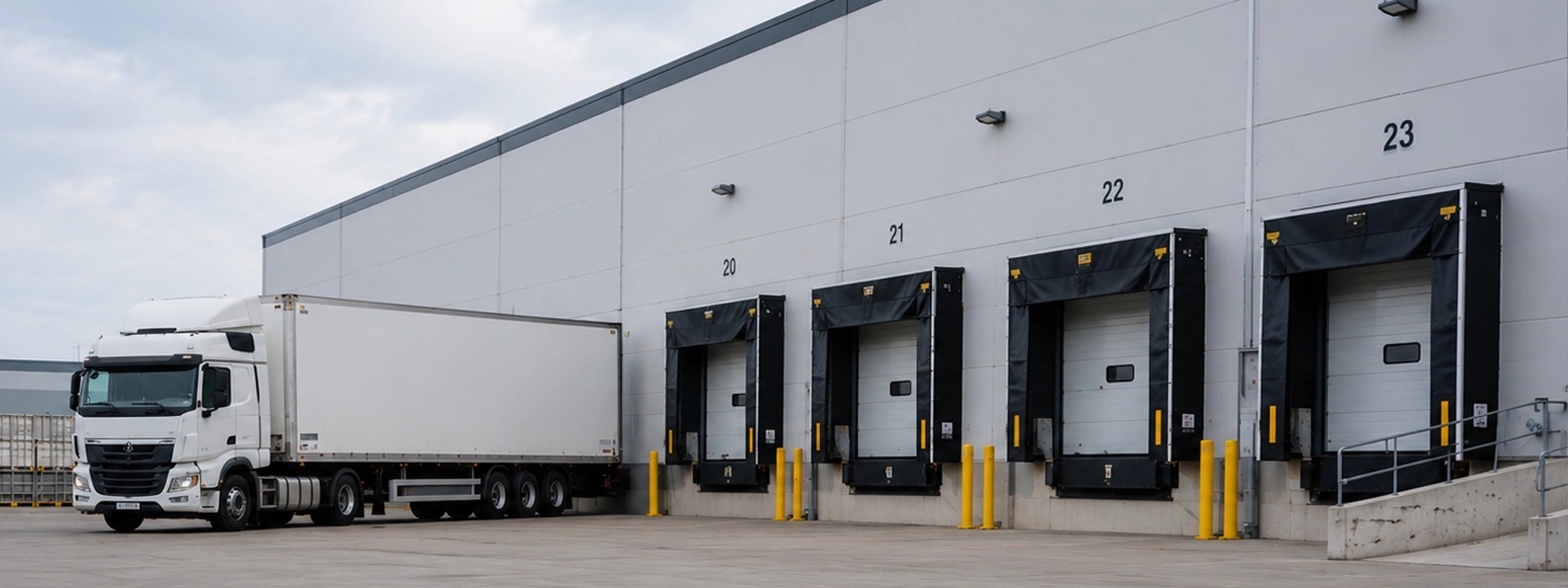 Refrigerated trailer parked at a grocery distribution-center loading dock