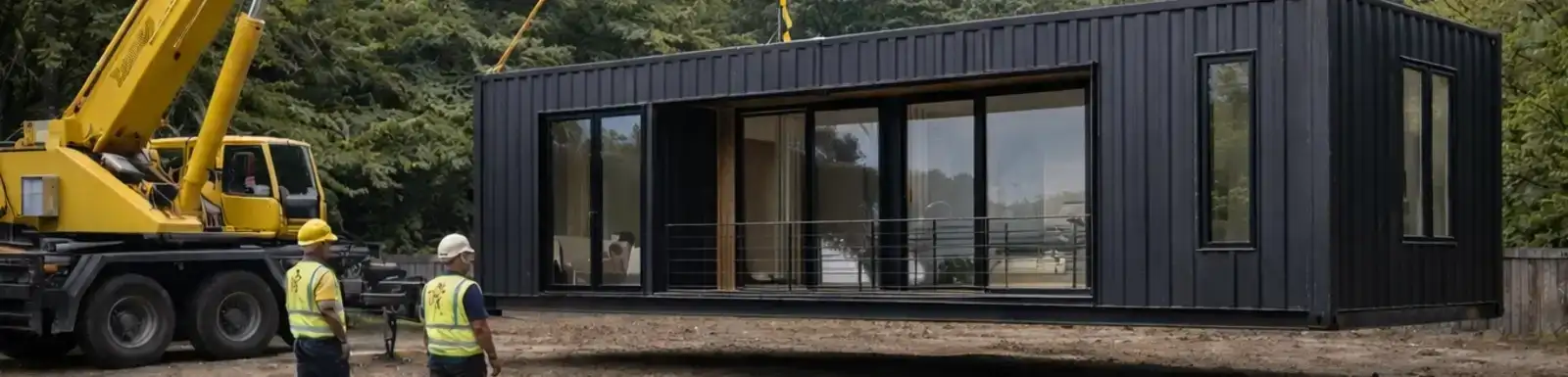 A photo of shipping container home being delivered generated by AI 