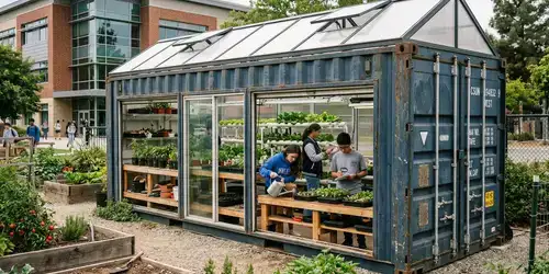 Container greenhouse for schools