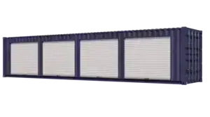 40ft Used Storage Container w/ Four 8ft Roll-up Doors on Left Side