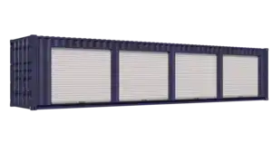 40ft Used Storage Container w/ Four 8ft Roll-up Doors on Right Side