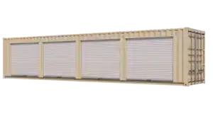 40ft New Storage Container w/ Four 8ft Roll-up Doors on Left Side