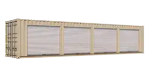 40ft New Storage Container w/ Four 8ft Roll-up Doors on Right Side
