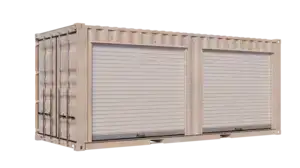 20ft Used Storage Container w/ Two 8ft Roll-up Doors on Left Side