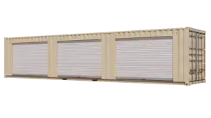 40ft New Storage Container w/ Three 8ft Roll-up Doors on Left Side