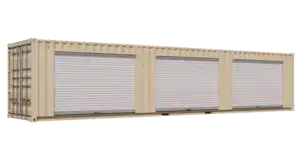 40ft New Storage Container w/ Three 8ft Roll-up Doors on Right Side