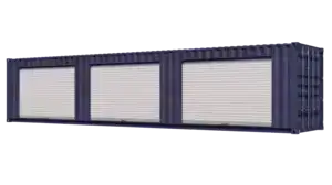 40ft Used Storage Container w/ Three 8ft Roll-up Doors on Left Side